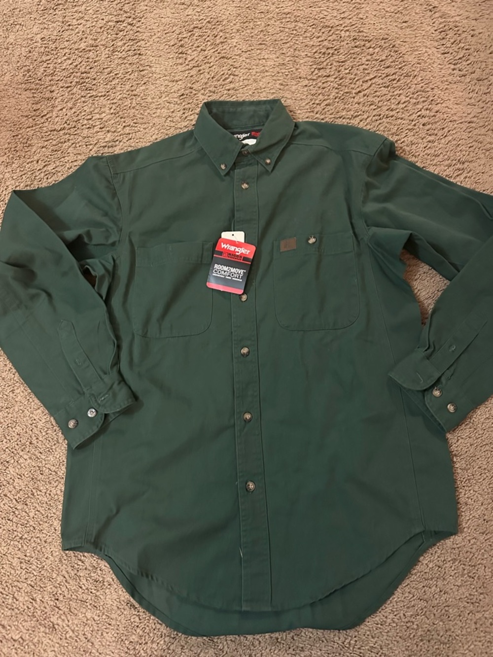 Wrangler Riggs Workwear Long Sleeve Men’s Green Shirt Size Medium Read